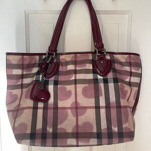 Burberry Supernova Heart Check Canvas Heart Shoulder Tote